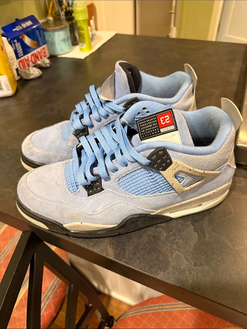 Nike Jordan 4 UNCs Men's Light Blue Suede Basketball Sneakers